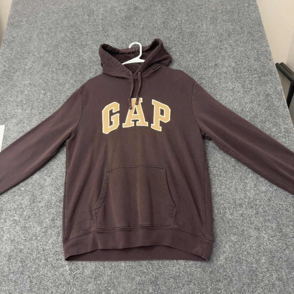 Gap Hoodie Mens L Brown Cotton Blend Logo Pullover Fleece Streetwear